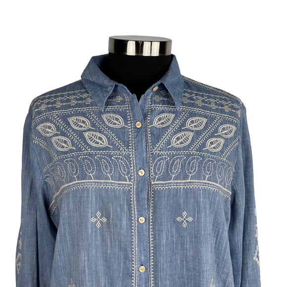 JOHNNY WAS EMBROIDERED COTTON BUTTON DOWN SHIRT - Picture 6 of 15